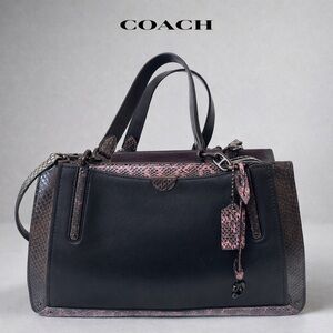 Coach Dreamer 36 Colorblock Leather Snakeskin Satchel Black Brown Pink Exotic Tr